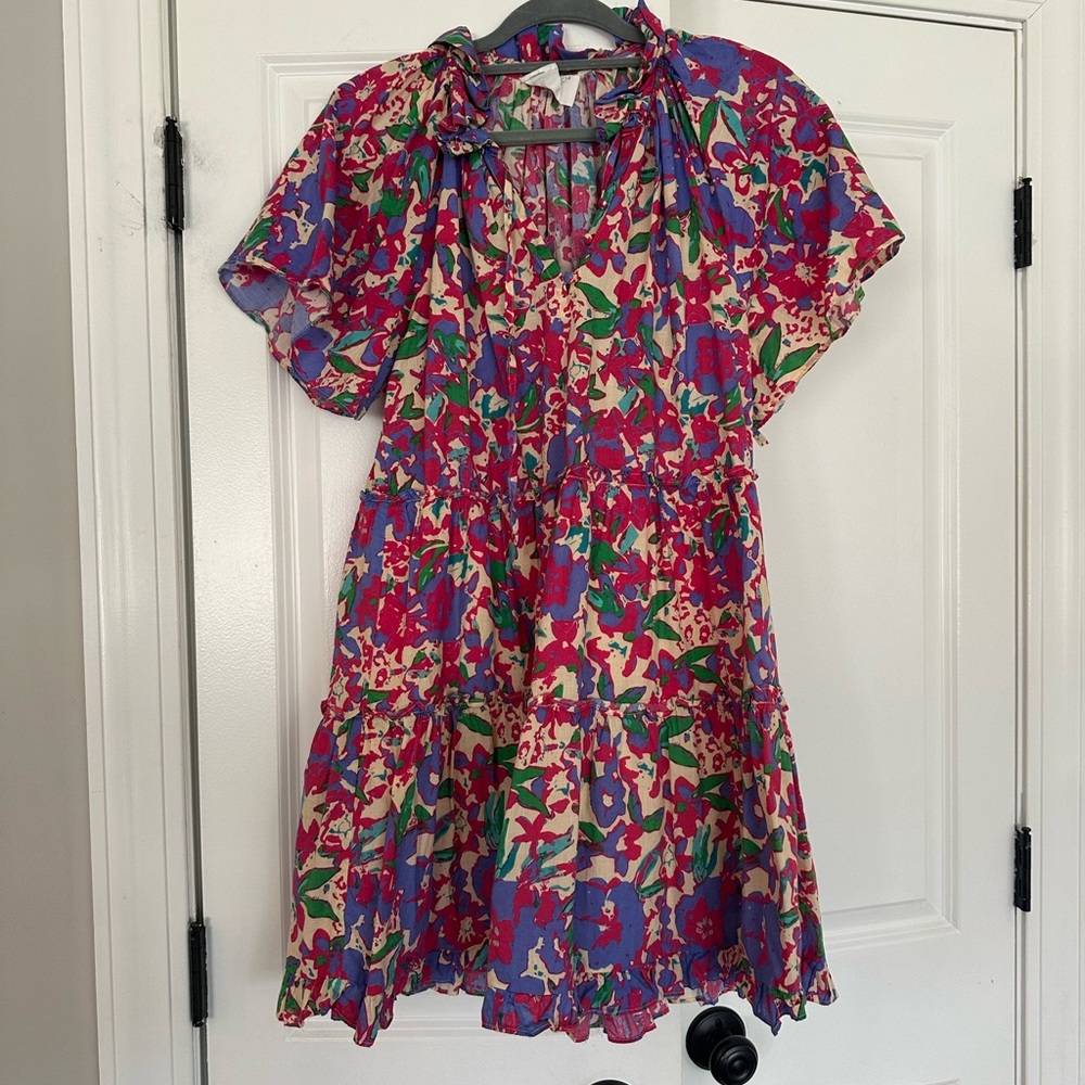 Women’s Tuckernuck Hyacinth House Floral Tie-Neck Dress in Pink and Purple